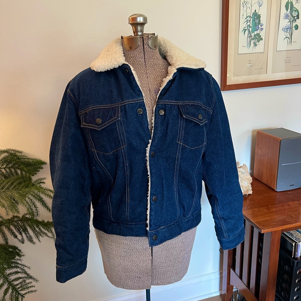 VINTAGE 80S SHERPA DENIM JACKET SILVER SPUR WESTERN WEAR WOMEN